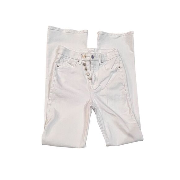 Good American Button Fly Waist Cinched White Flared Leg Bell Bottom Jeans Size 2 - Picture 2 of 5